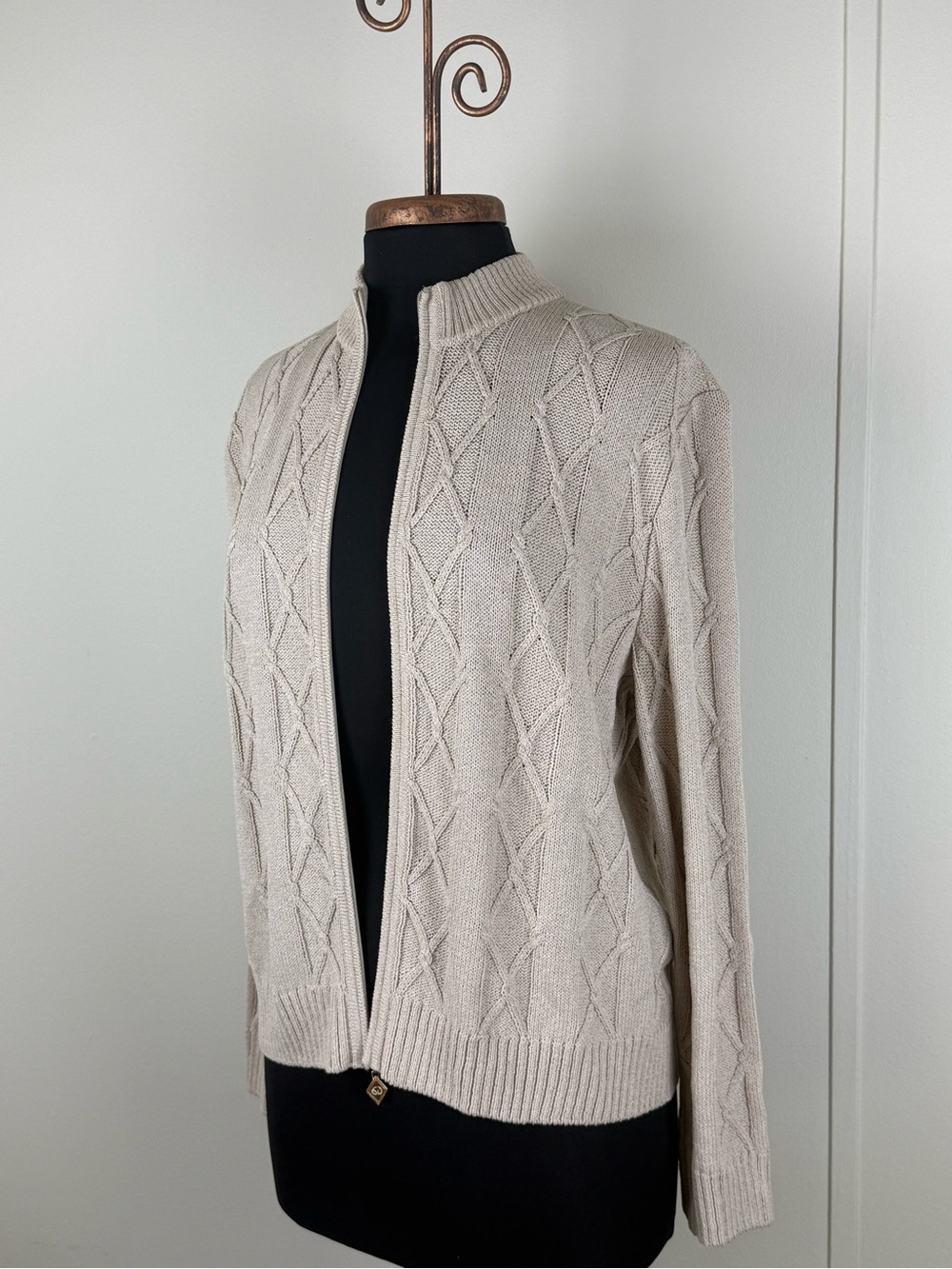 St. John Sport by Marie Gray Cable-Knit Zip Cardigan in Cream